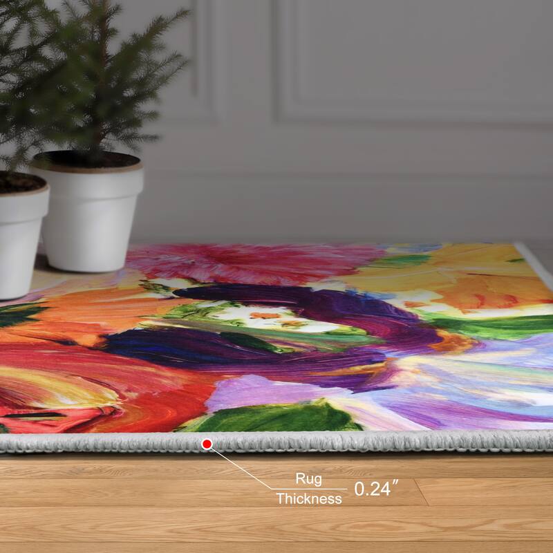 Yellow and Violet I, Hand Washable Flowers Art Area Rug, power-loomed, 100% polyester, 2mm pile, non-slipping back