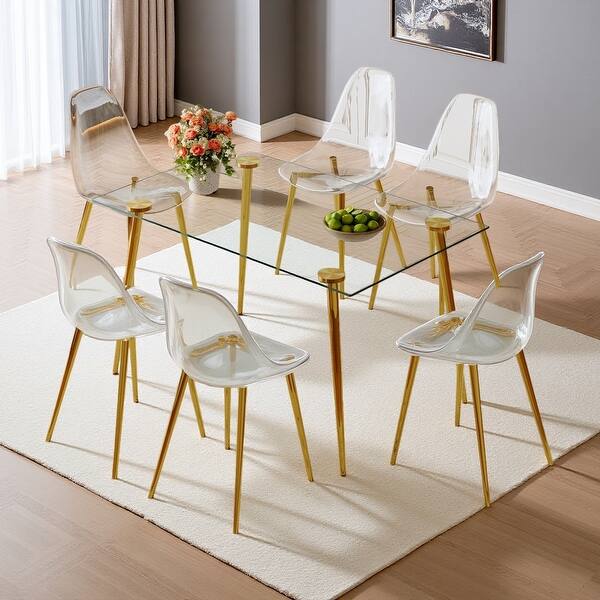 Modern Luxurious Rectangular Tempered Glass Dining Table Set with 6 ...