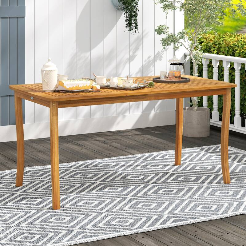 Gymax 63'' Outdoor Dining Table w/ Umbrella Hole Slatted Tabletop for