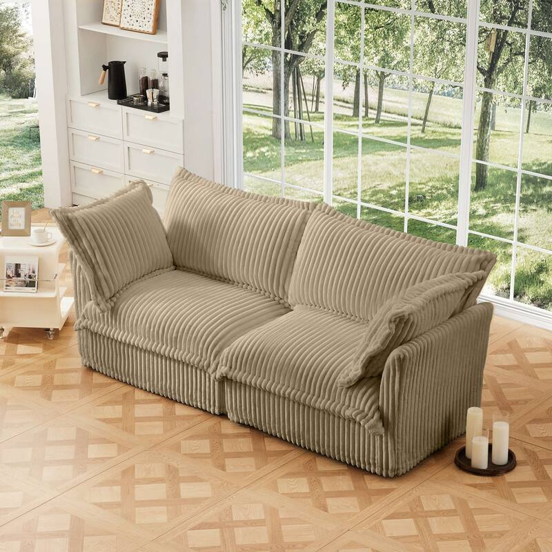Modern 2 Seater Upholstered Sofa with 2 Pillows
