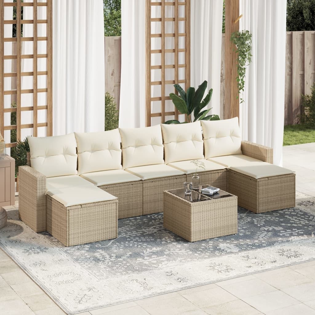 vidaXL 8 Piece Patio Sofa Set with Cushions Beige Poly Rattan - 25.8 x 24.4 x 27.2