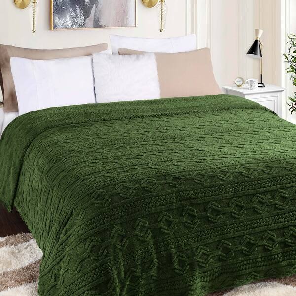Superior Arctic Boho Knit Jacquard Fleece Plush Blanket On Sale Bed