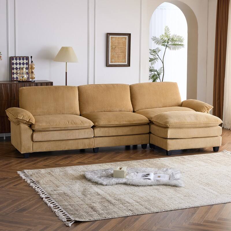 Double Layer Cushion Cloud Couch, Moludar Sofa With Reversible Ottoman For Living Room