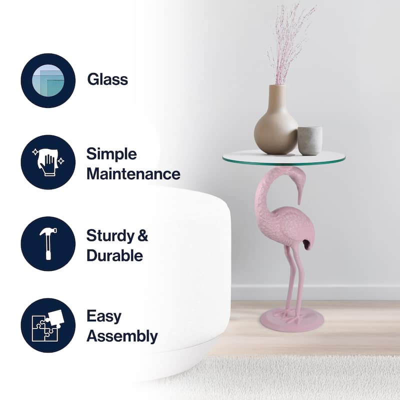 Nysha 25" Glass Top Flamingo End Table, Pink, by JONATHAN Y