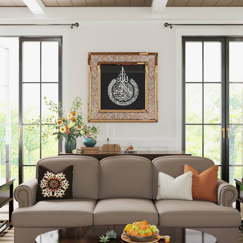 Glass Wall Art Decoration with Sparkle Crystal Diamonds