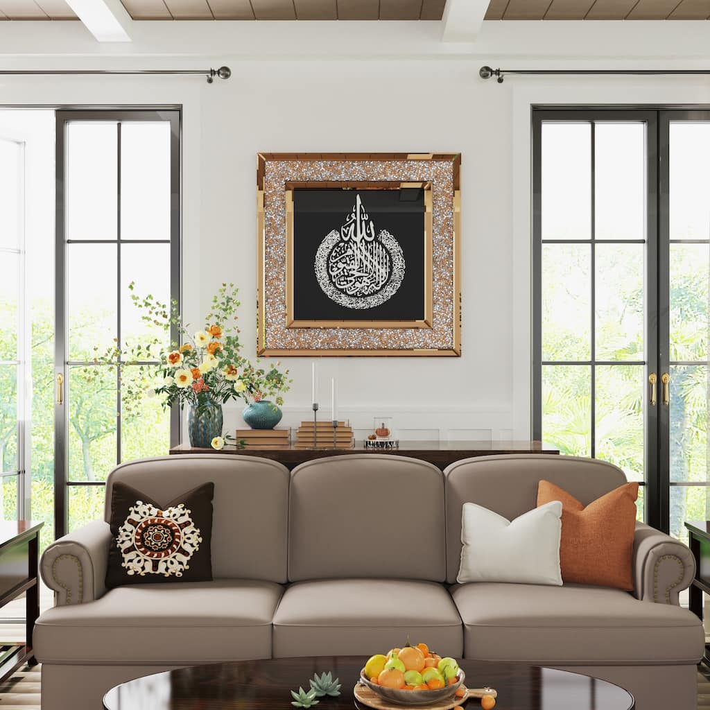 Glass Wall Art Decoration with Sparkle Crystal Diamonds