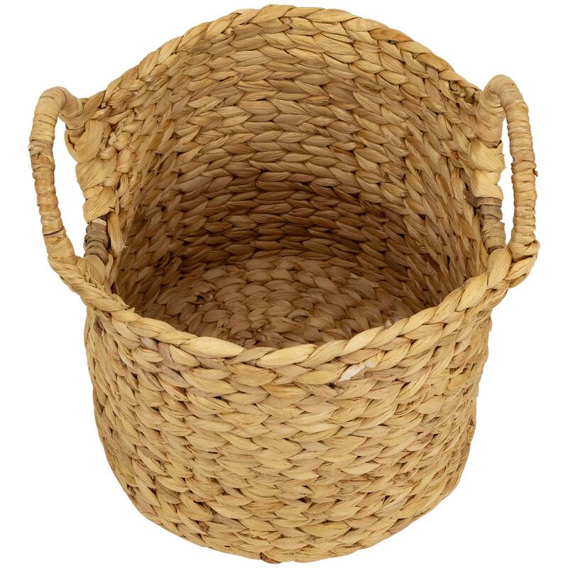 Set of 2 Beige Textured Water Hyacinth Woven Storage Baskets with Handles - 15.75" - 15.75