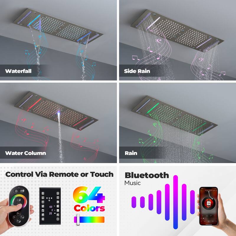 Luxury Shower System, 64-Color LED Music Multi-Function Thermostatic Shower Faucet Set with 6 Body Jets & Handheld Shower Head