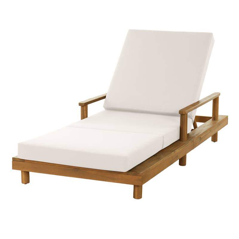 Christopher Knight Home - Modern Indoor/Outdoor Acacia Wood Chaise Lounge with 3-Position Adjustable Backrest & 3-Fold Cushion