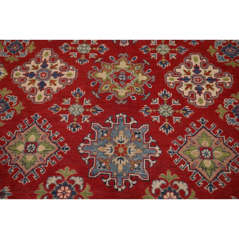 Geometric Red Kazak Area Rug Hand-Knotted Wool Carpet - 8'11" x 11'10"