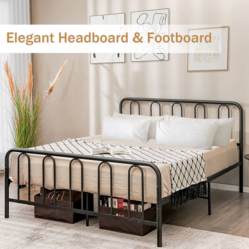 Gymax Stylish Queen Size Metal Bed Frame Platform Bed Base w/