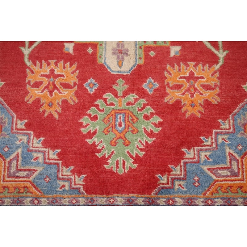Geometric Kazak Accent Rug Hand-Knotted Traditional Wool Carpet - 3'5" x 5'2"