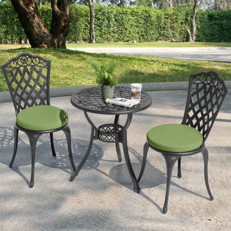 Outdoor 2-Pack 15'' x 1.4" Green Round Chair Seat Cushions with Straps