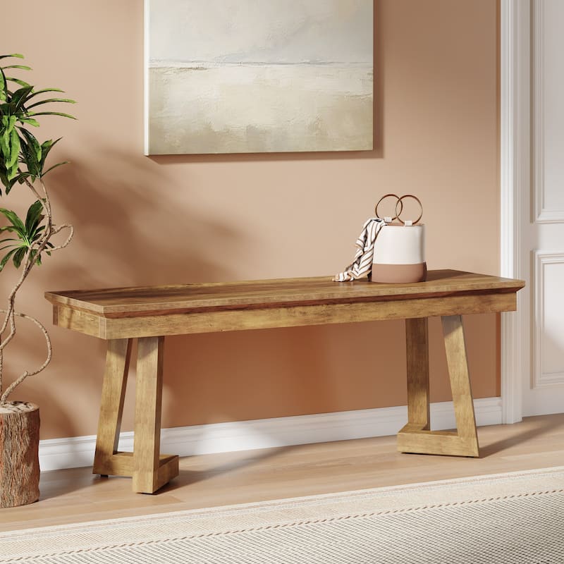 47" Indoor Farmhouse Wood Entryway Shoe Bench with Solid Leg - Brown