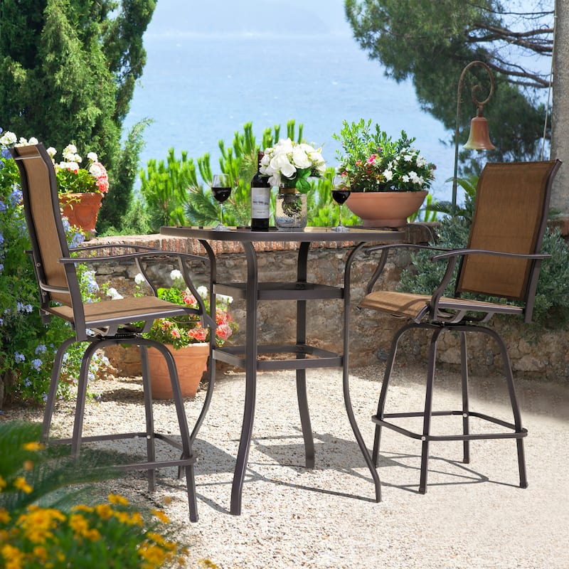 Outdoor 3-Piece Patio Swivel Bar Stool Set