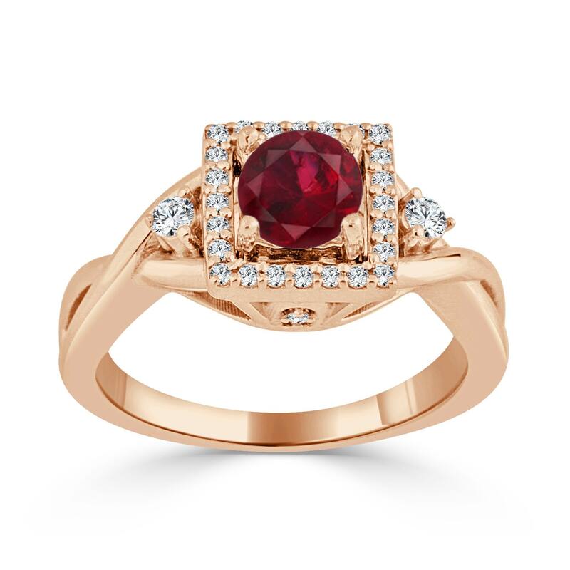 Auriya Modern 1/2ct Red Ruby 1/3ctw Halo Diamond Engagement Ring 14k Gold - Rose - 4