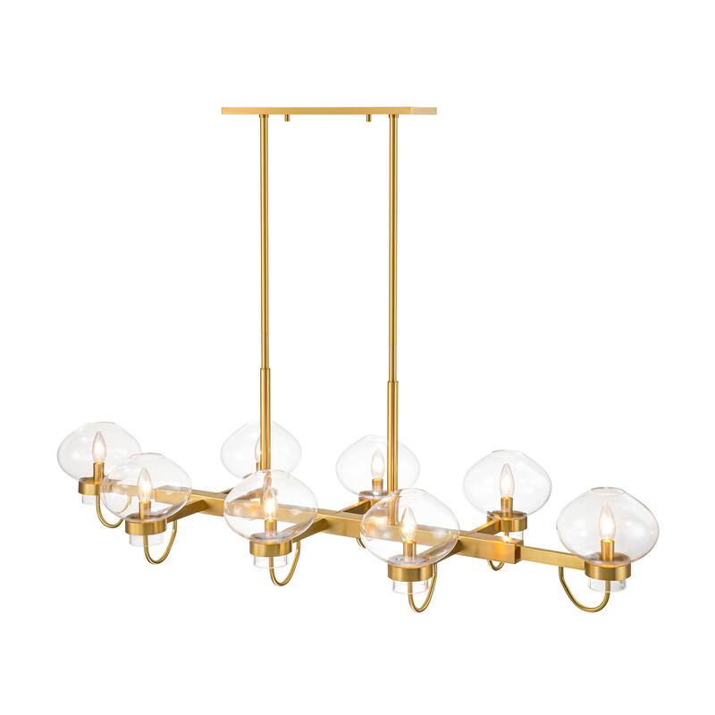 8-Light Modern Transitional Linear Kitchen Island Pendant Candle Clear Glass Globe Bubble Chandelier