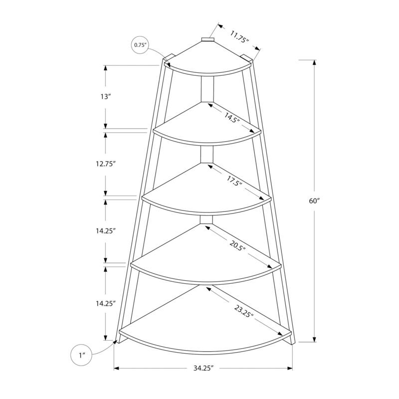 Bookshelf, Bookcase, Etagere, Corner, 4 Tier, 60"h, Office, Bedroom, Laminate, Contemporary, Modern - taupe