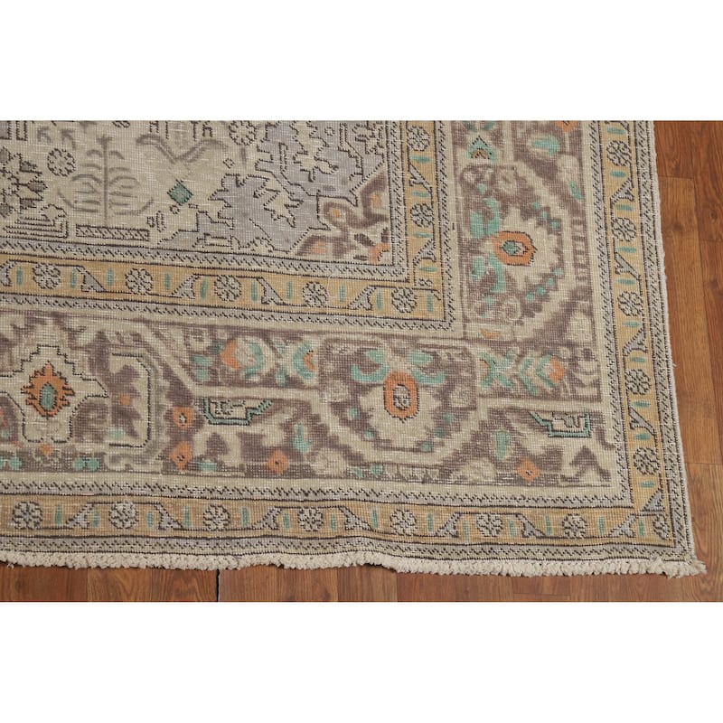 Tabriz Persian Vintage Area Rug Hand-Knotted Bedroom Wool Carpet - 9'6" x 12'8"