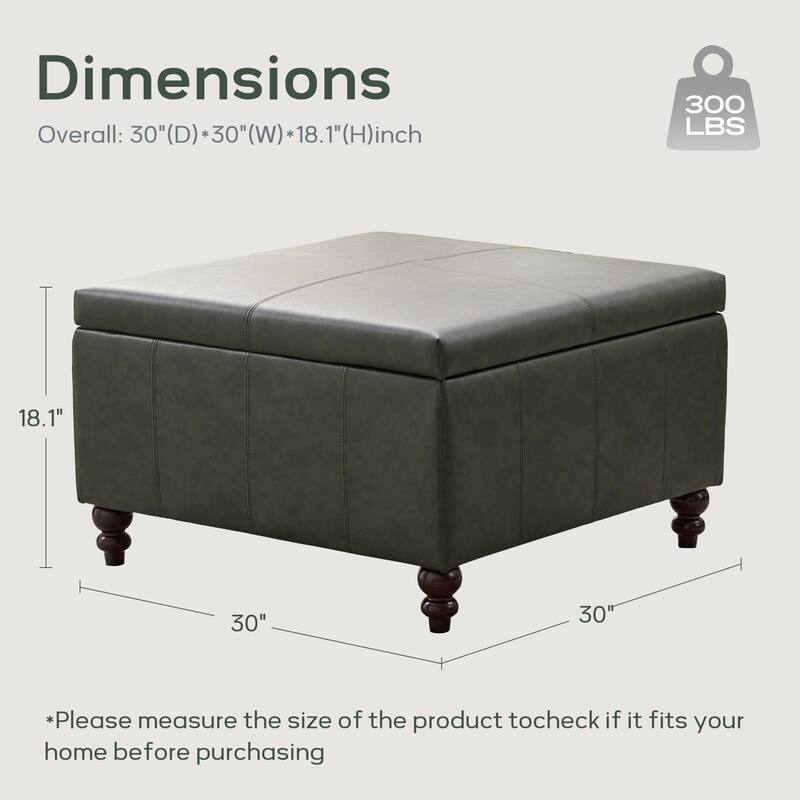 Leather Square Storage Ottoman for Living Room, Brown/ Black 30"W x 30"D x 18.1"H