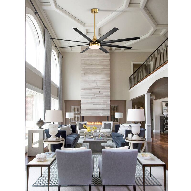 72-in Gold Large Indoor Ceiling Fan with Light Remote (8-Blade)