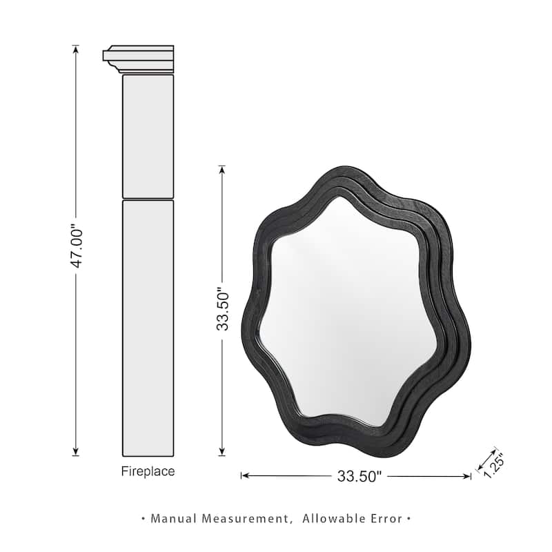 Glitzhome 33.5"D Modern Black Tripled Wood Frame Wavy Wall Mirror