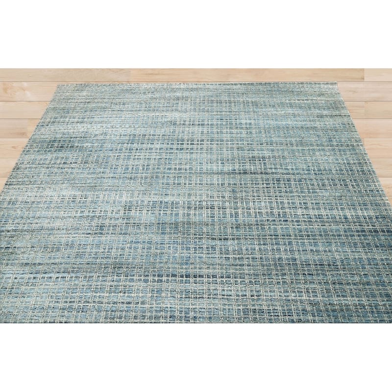 Hand Knotted Textured Aqua,Gray Tibetan Wool Modern Oriental Area Rug - 7' 11'' x 9' 11''
