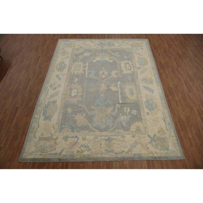 Hand Knotted Oriental 100% Wool Carpet Transitional All-Over Greys & Charcoal Oushak Area Rug - 14' 0'' X 10' 2''