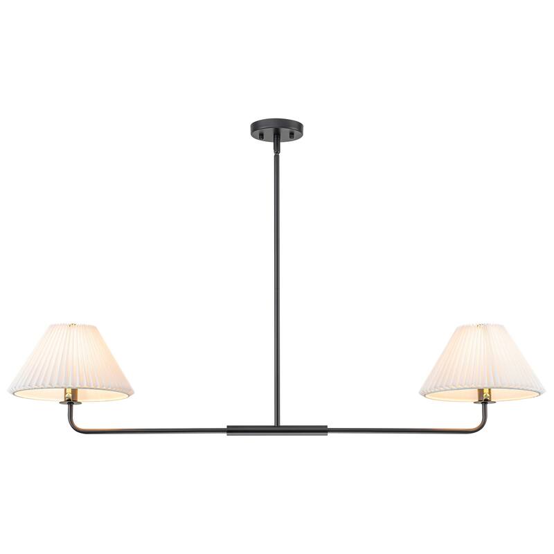 2-Light Modern Gold & Black Linear Pleated Fabric Pendant Kitchen Island Light