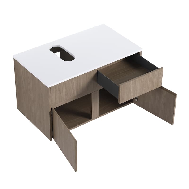 Bathroom Vanity With Sink In 32 Inch, Floating Bathroom Vanity With 2 Soft Close Doors And Drawer