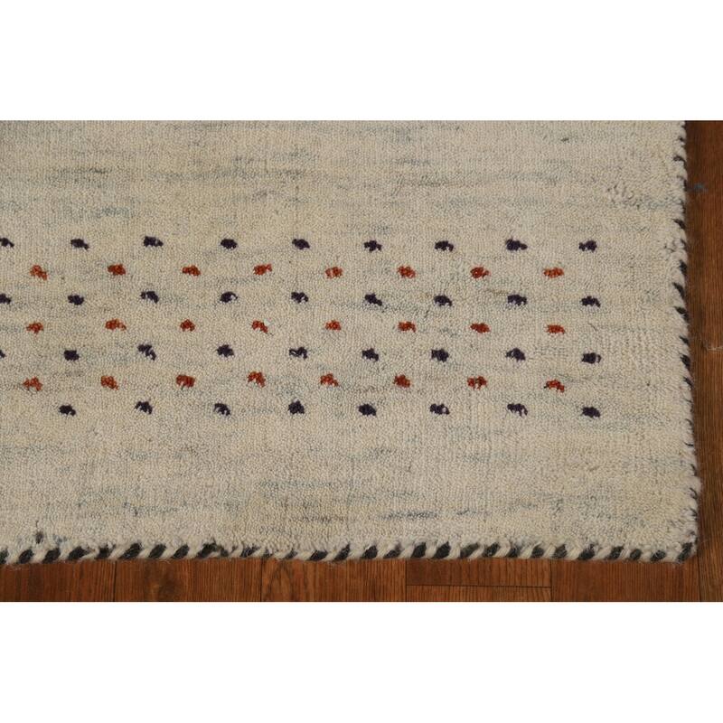 Little Animals Design Gabbeh Runner Rug Handmade Beige Wool Carpet - 2'6" x 11'3"