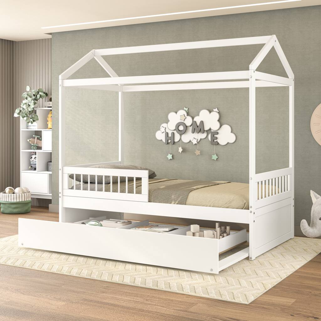 Polifurniture Nyce Twin Size Bed with Guard Rail, Trundle and Storage Drawer
