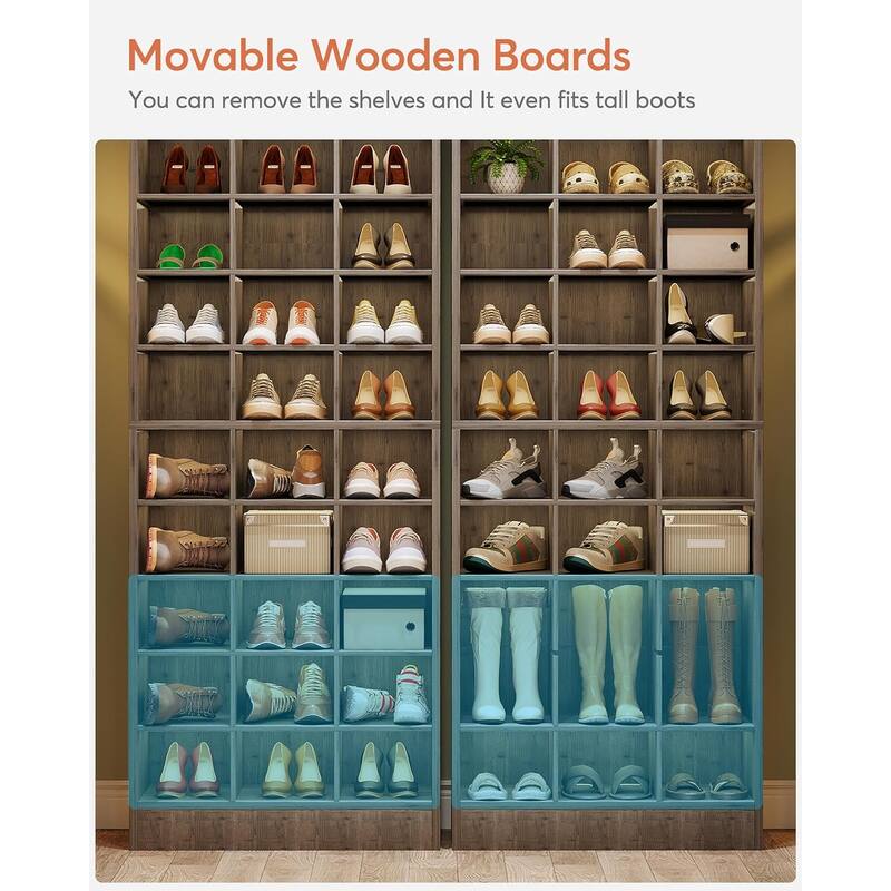 25" 10-Tier Grey Wooden Shoe Storage Cabinet, Modern 30-Cubby
