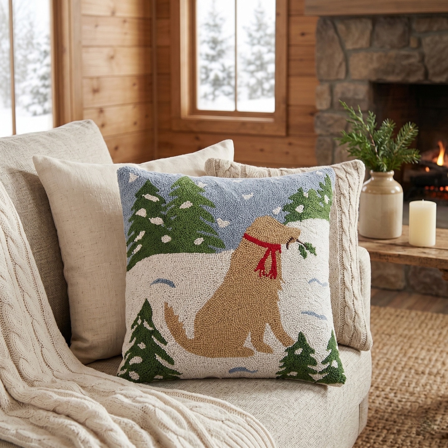 Snowy Yellow Lab Wool Hook Pillow by The Pillow Shoppe