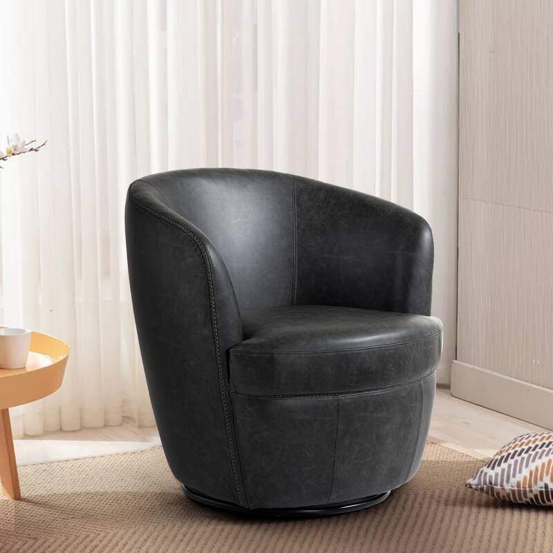 32" Wide PU Leather Swivel Barrel Chair with Metal Base