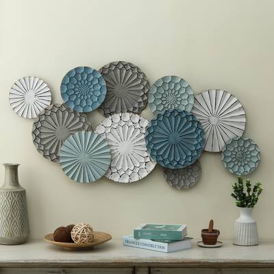 Multi-Color Metal Floral Layered Plates Wall Art