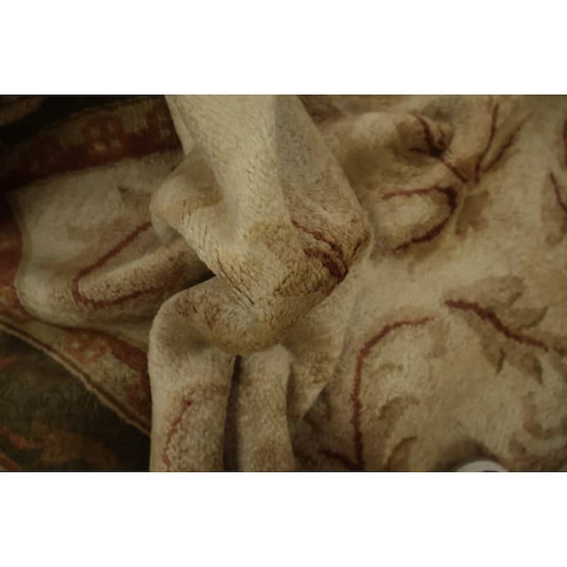 Hand Knotted Oriental 100% Wool Carpet Traditional Floral Beige & Ivories Aubusson Area Rug - 9' 6'' X 7' 7''