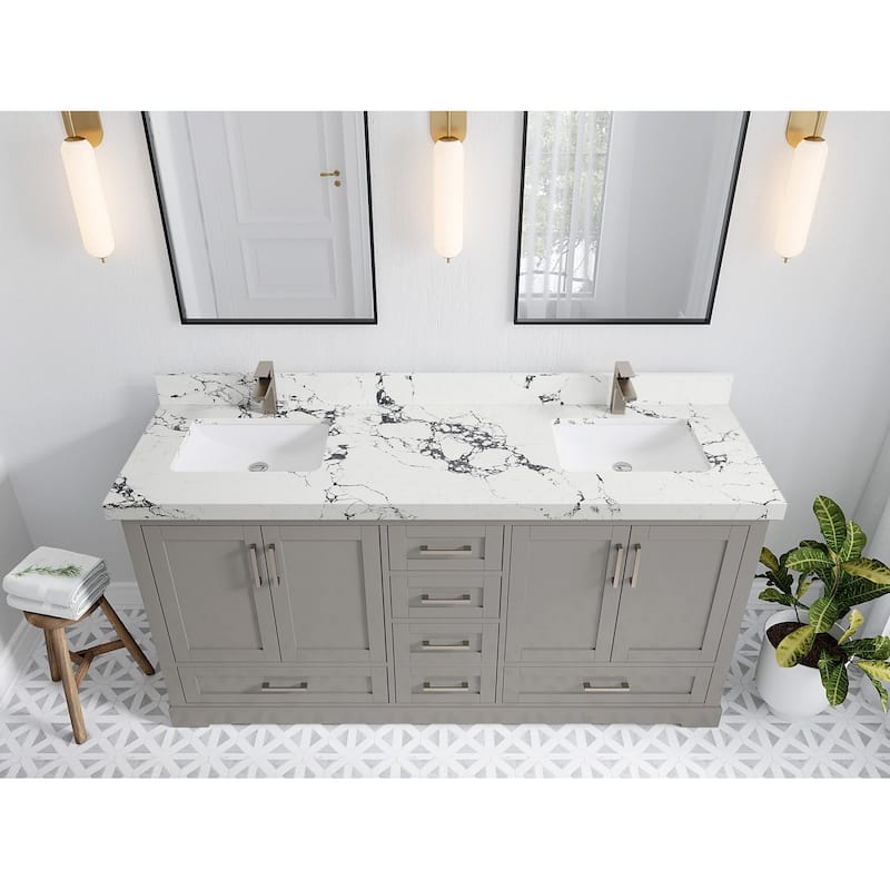 Willow Collection 72 in W x 22 in D x 36 in H Boston Double Bowl Sink Bathroom Vanity with Countertop