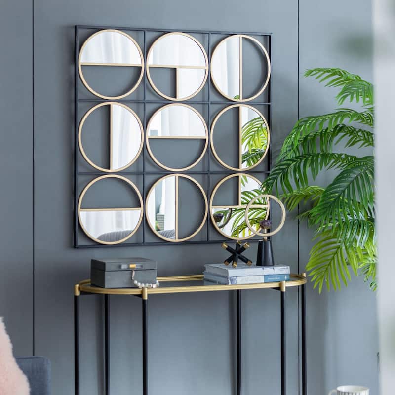 35.6" Metal Beaded Black Wall Mirror