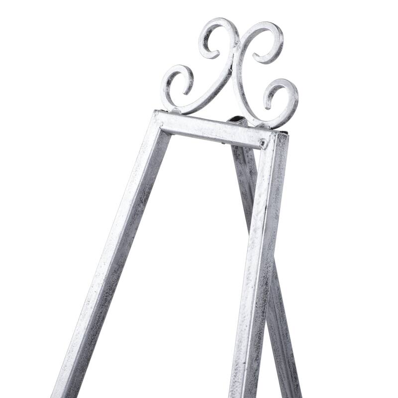 Metal Scroll Large Adjustable 3 Tier Easel with Chain Support - Gold or Gray - Roche River Decor