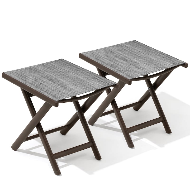 Outdoor Patio Folding Side Table Ottoman Camping End Table Plant Stand - 14.8in W x 17.1in L x 16.3in H