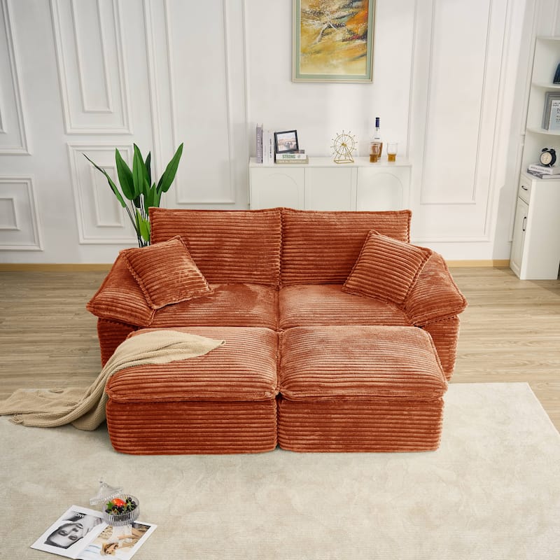 Rossetta 2-Seat Oversized Personalized Corduroy Soft Modular No Assembly Sofa with 2 Movable Ottoman