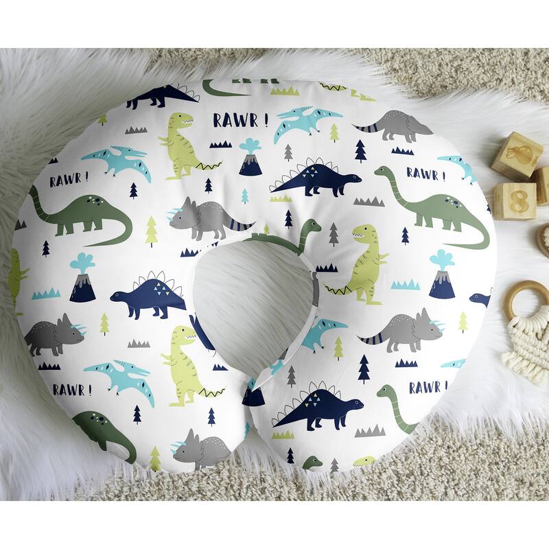 Sweet Jojo Designs Mod Dino Nursing Breastfeeding Pillow Cover Case (Pillow Not Included) Blue Green Grey Modern Dinosaur