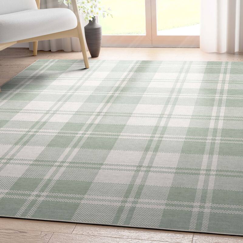 Well Woven Apollo Plaid Farmhouse Geometric FlatWeave Rug - 7' 7" x 9' 10" - Green
