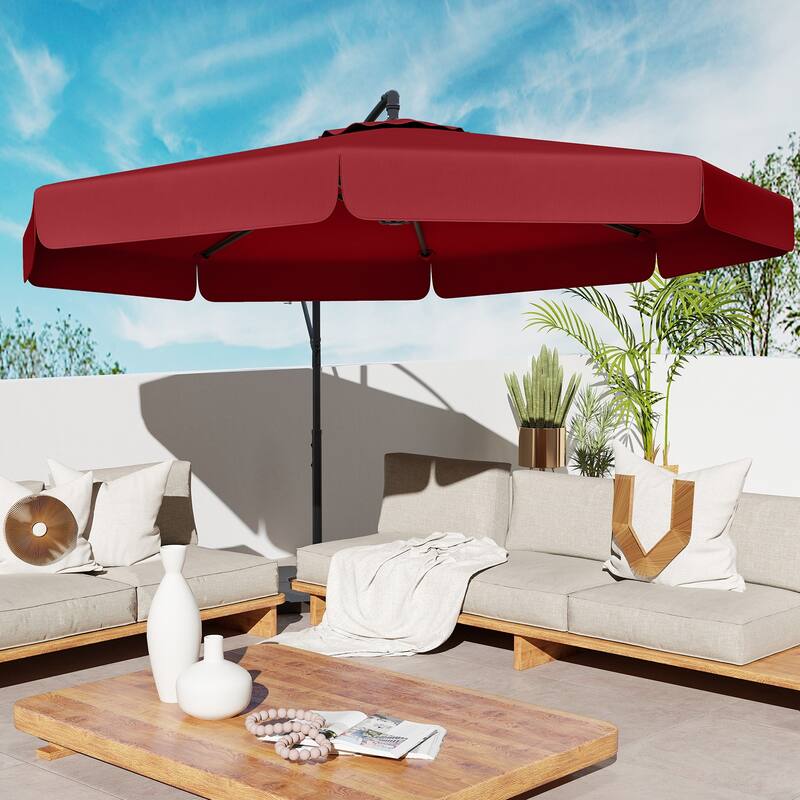 Gymax 10FT Offset Hanging Umbrella Patio Cantilever Umbrella w/ Easy