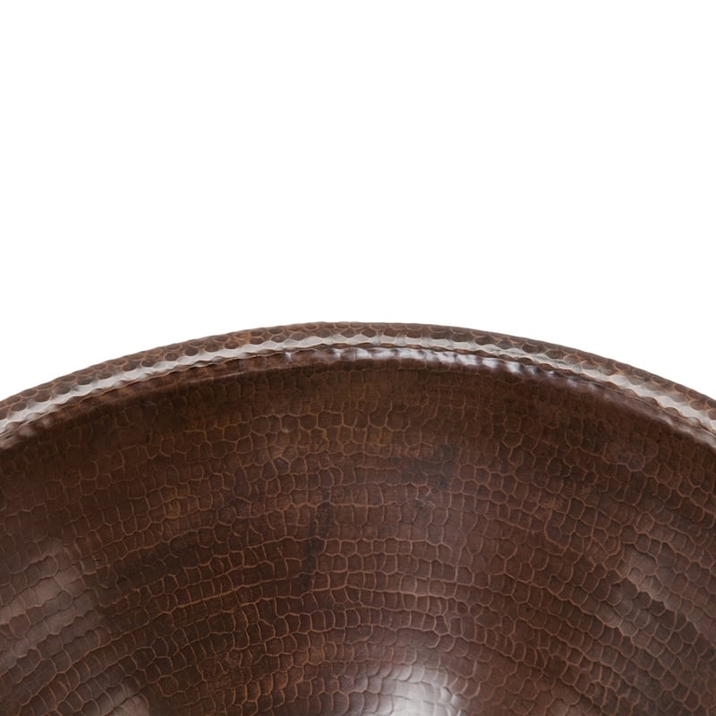 17" Round Self Rimming Hammered Copper Bathroom Sink, Matching Drain and Accessories