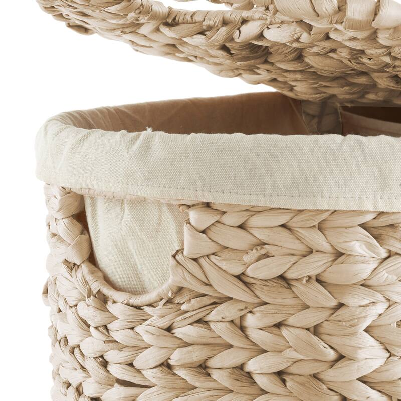 2Section Oval Laundry Hamper Basket w Lids and Liner Bags for Clothes