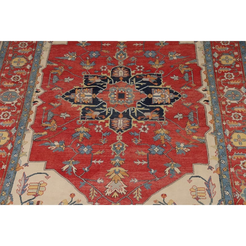 Vegetable Dye Heriz Oriental Rug Hand-Knotted Traditional Wool Carpet - 9'1" x 12'0"