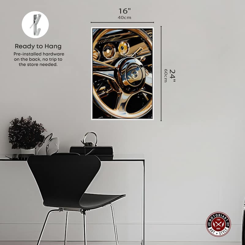 Notoriart Elegant Steering Wheel Framed Car 1 Piece Canvas Wall Art