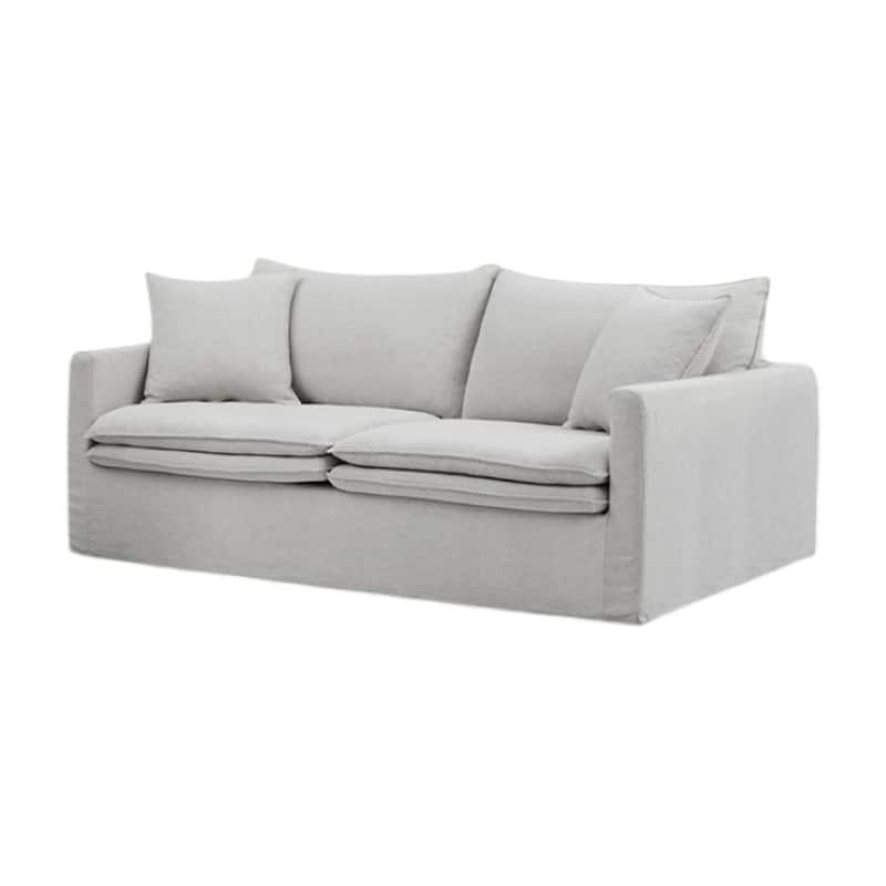 Rutu Sofa, 2 Accent Pillows, Light Gray Padded Linen, 84 Inch